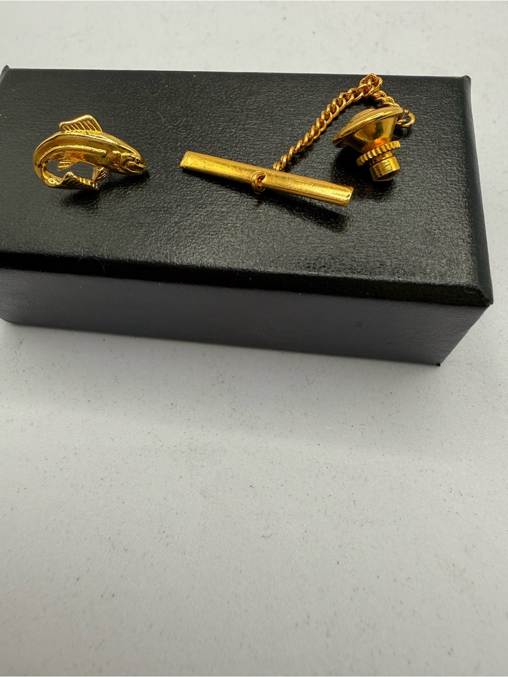 Gold Fish Tie Tack and Bar Set - Men's Accessory